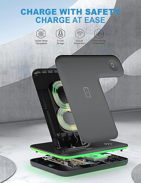 "3-in-1 Wireless Charging Station - Charge Your Phone, Watch & Earbuds Simultaneously"